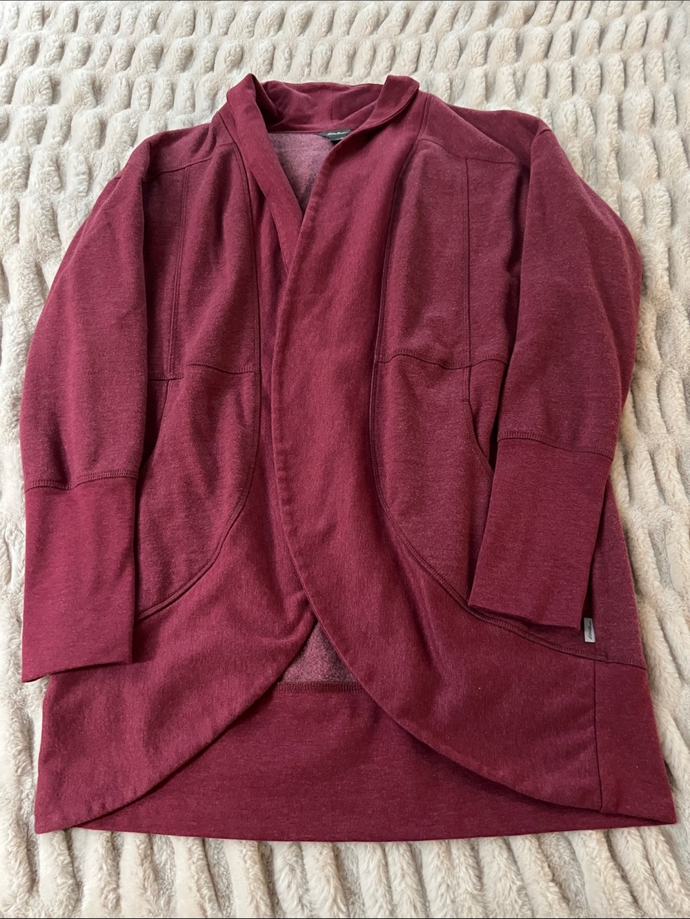 Eddie Bauer Burgundy Open-Front Shawl Collar Jacket